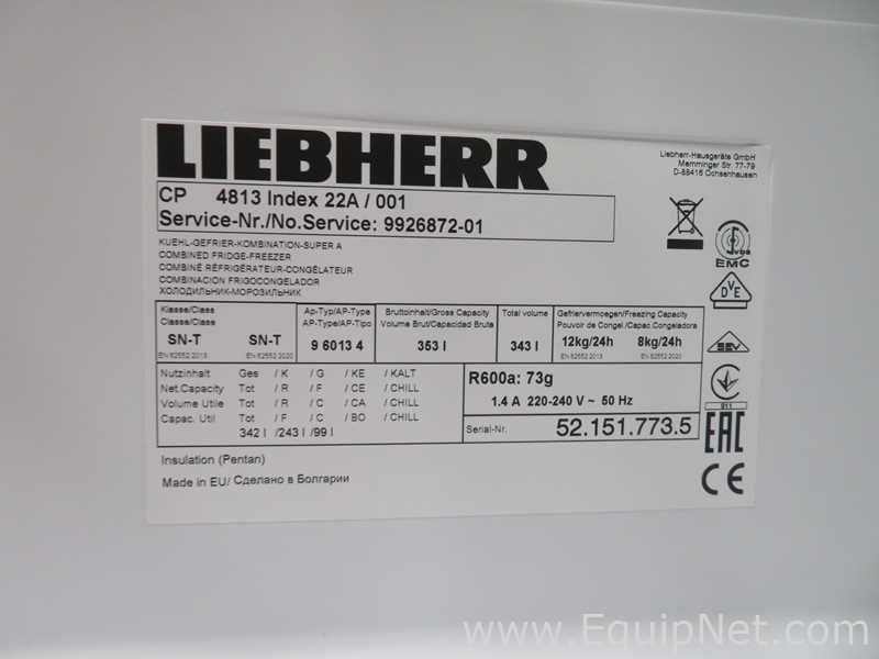 Liebherr CP4813 Index22A/001 343 Litre Upright Laboratory Refrigerator Freezer