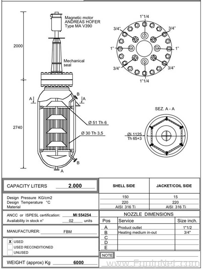 FBM 2000 Liters Reactor with Jacket