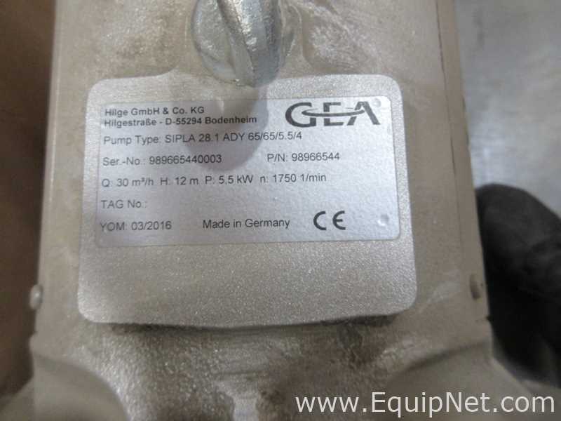 Unused GEA Hilge GmbH Co. KG SIPLA 28.1 ADY 65/65/5.5/4 Stainless Steel Centrifugal Pump 5.5 KW