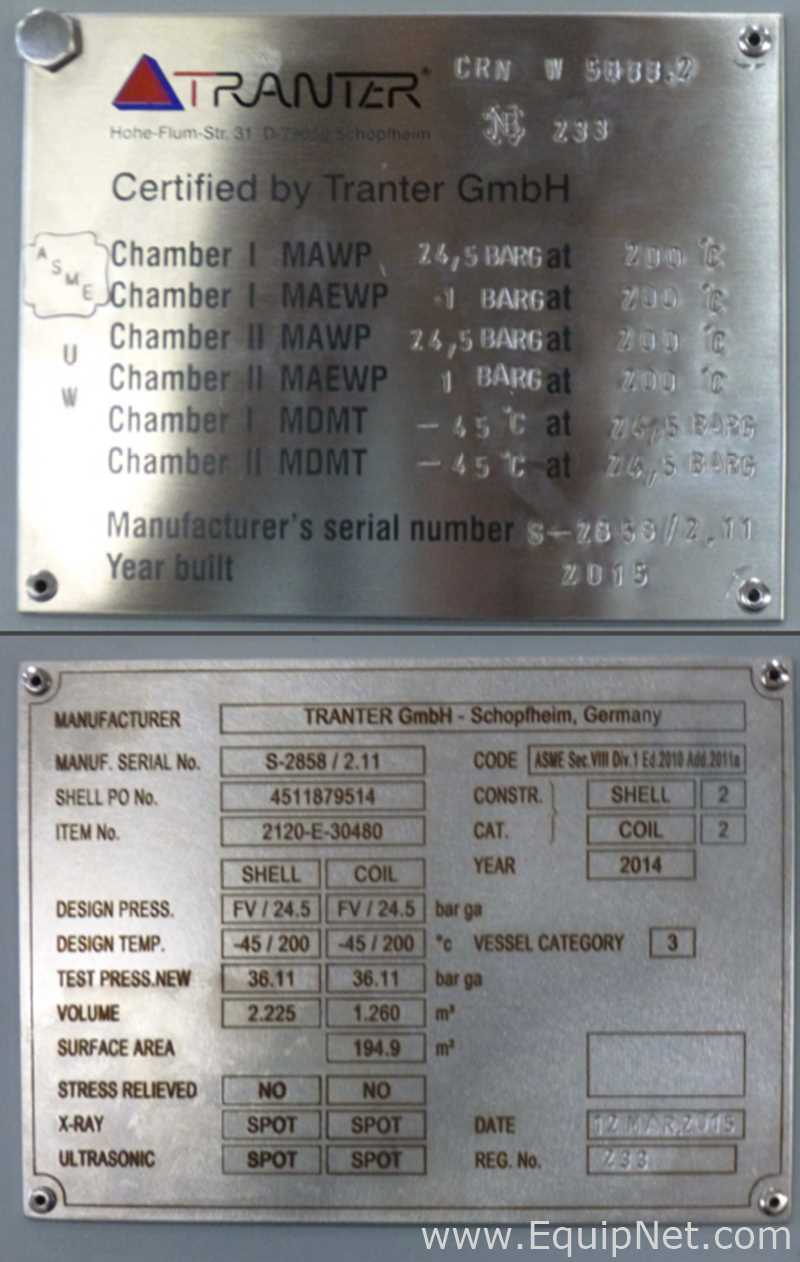 Tranter 2098 Sq. Ft. SHE Spiral Heat Exchanger Heat Exchanger Condenser