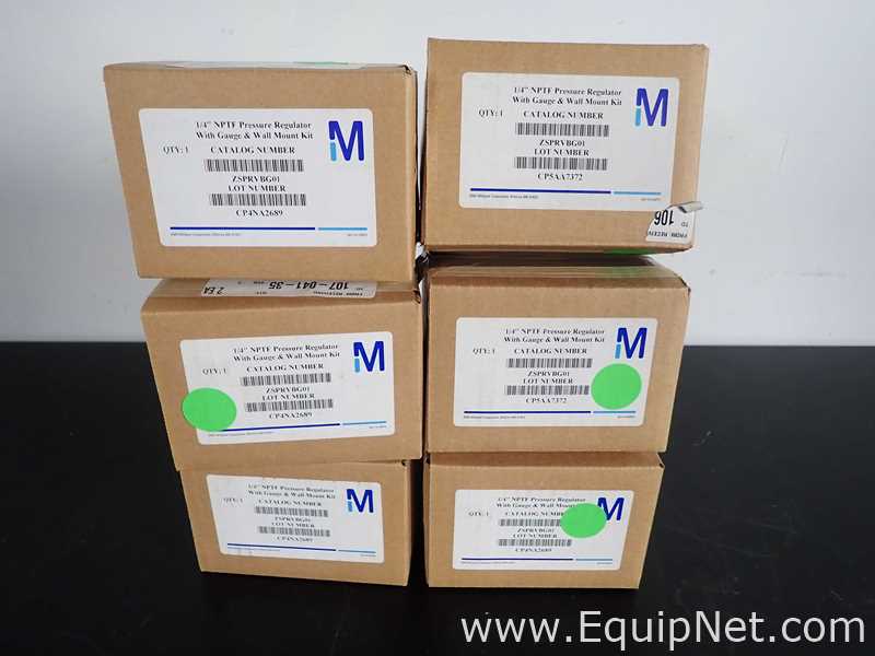Unused Lot of 6 Millipore ZSPRVBG01 1/4 Inch Pressure Pressure Regulators with Gauge and Wall Mount