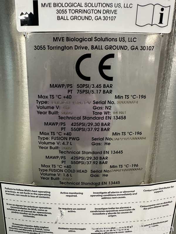 MVE Fusion 1526 PV Cryogenic Freezer