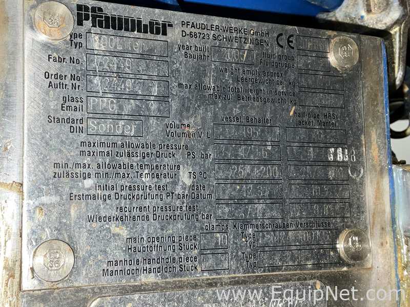 Pfaudler-Werke GmbH 100 Litre Glass Lined Jacketed Vacuum Rated Reactor