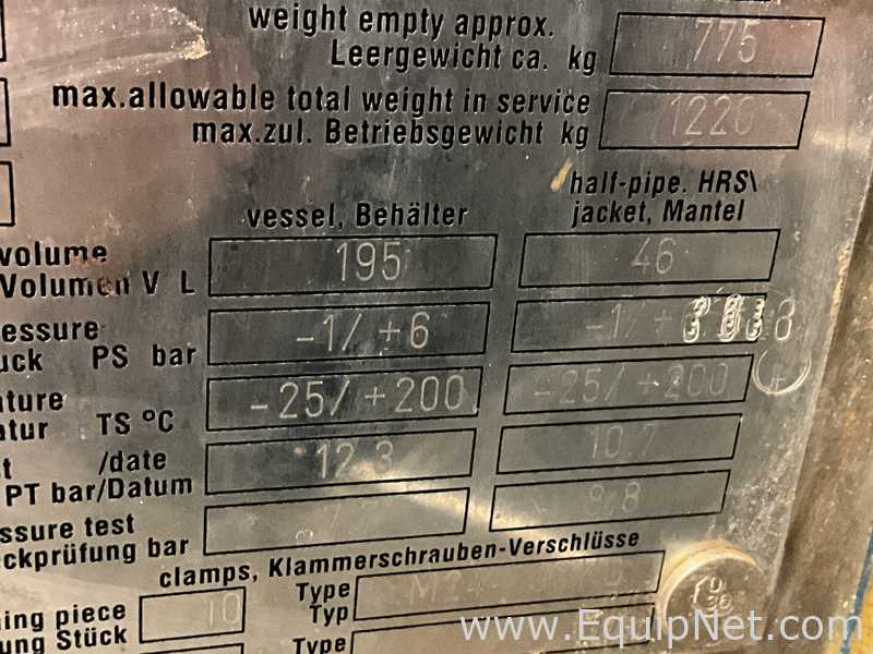 Pfaudler-Werke GmbH 100 Litre Glass Lined Jacketed Vacuum Rated Reactor