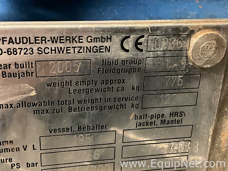 Pfaudler-Werke GmbH 100 Litre Glass Lined Jacketed Vacuum Rated Reactor