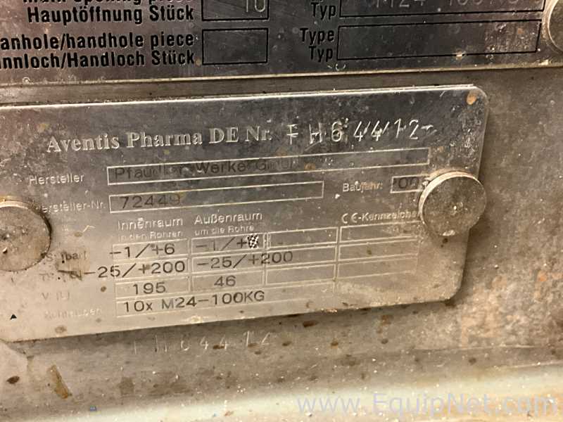Pfaudler-Werke GmbH 100 Litre Glass Lined Jacketed Vacuum Rated Reactor