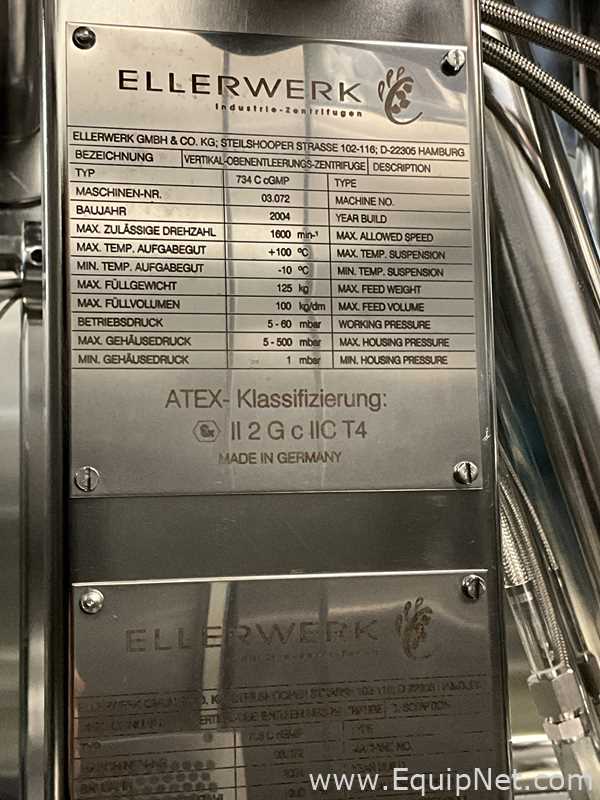 Centrífuga con Contenedores Acero inoxidable Ellerwerk 734 C cGMP