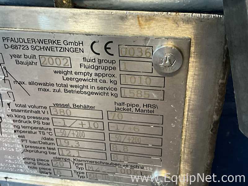Reactor Pfaudler-Werke GmbH Requisitos de aire 250 L.  250 Litros