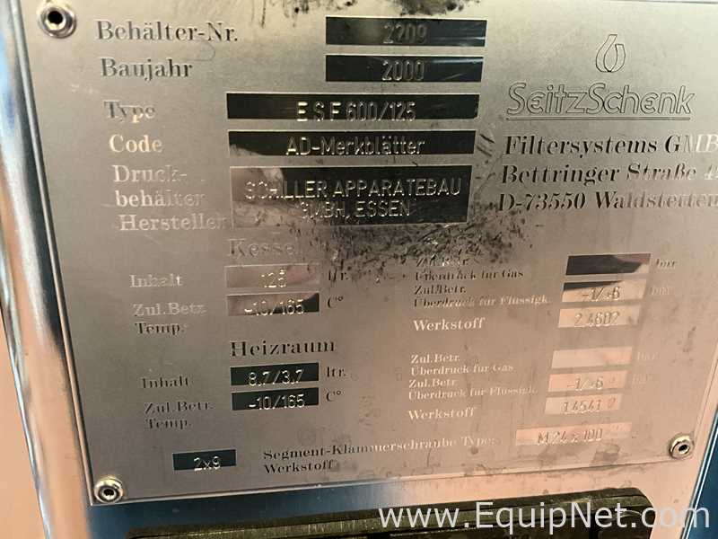 Seitz Schenk GmbH ESF600/125 125 Litre Hastelloy Mobile Vacuum Rated Jacketed Filter Vessel