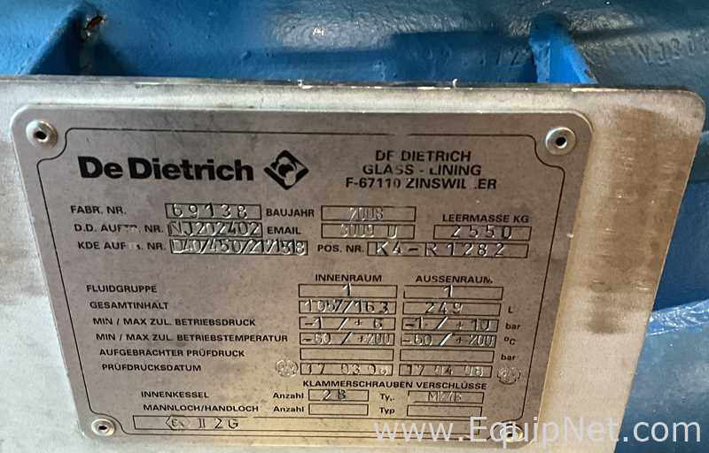 Reactor De Dietrich Requisitos de aire 1057 L.  1057 Litros