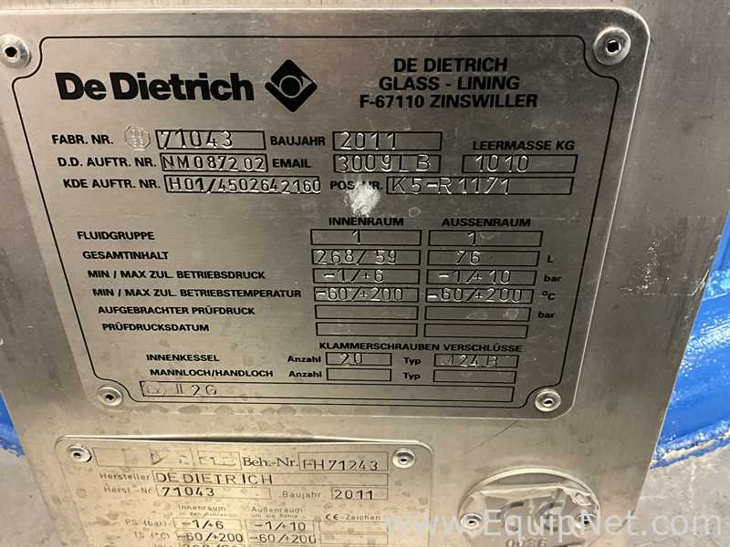 Reactor De Dietrich Requisitos de aire 268 L.  268 Litros