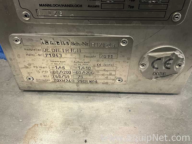 Reactor De Dietrich Requisitos de aire 268 L.  268 Litros