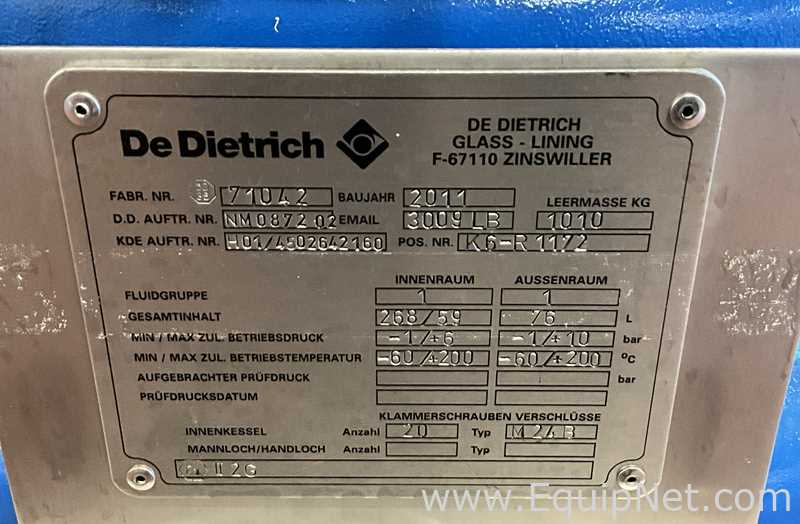 Reactor De Dietrich Requisitos de aire 268 L.  268 Litros