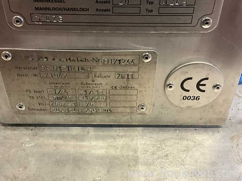 Reactor De Dietrich Requisitos de aire 268 L.  268 Litros