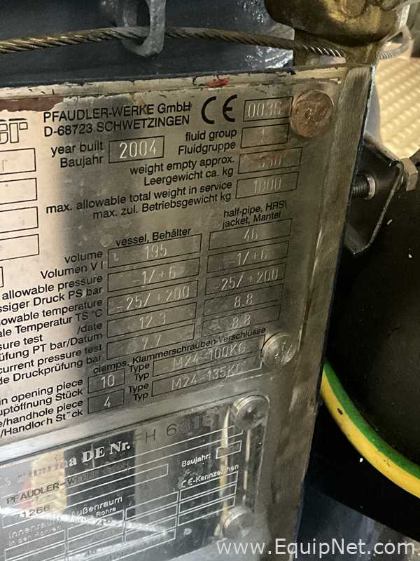 Reactor Pfaudler-Werke GmbH Requisitos de aire 100 L.  100 Litros