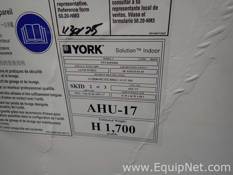 Unused York International XTI-48x60 Air Handler with Central Cooling Air Conditioner