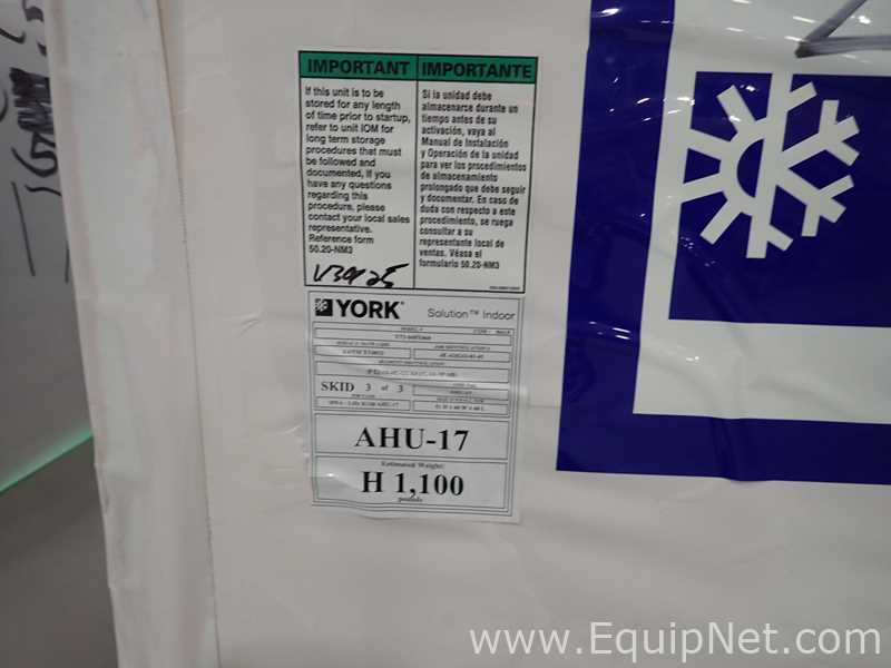 Unused York International XTI-48x60 Air Handler with Central Cooling Air Conditioner