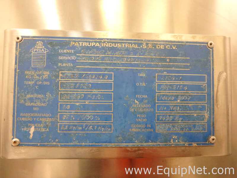 Patrupa不锈钢垂直混合油罐容量1600 L夹套与搅拌系统