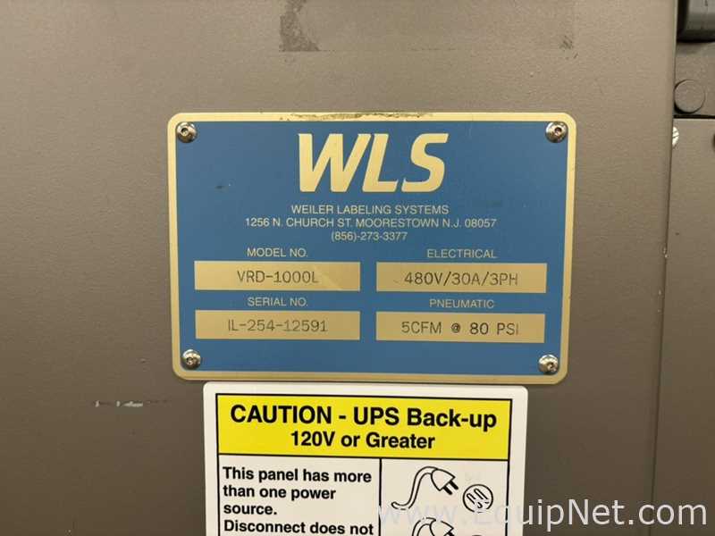 Weiler VRD-1000L High Speed Pressure Sensitive Vert. Roller Inline Labeler with Accum. Table
