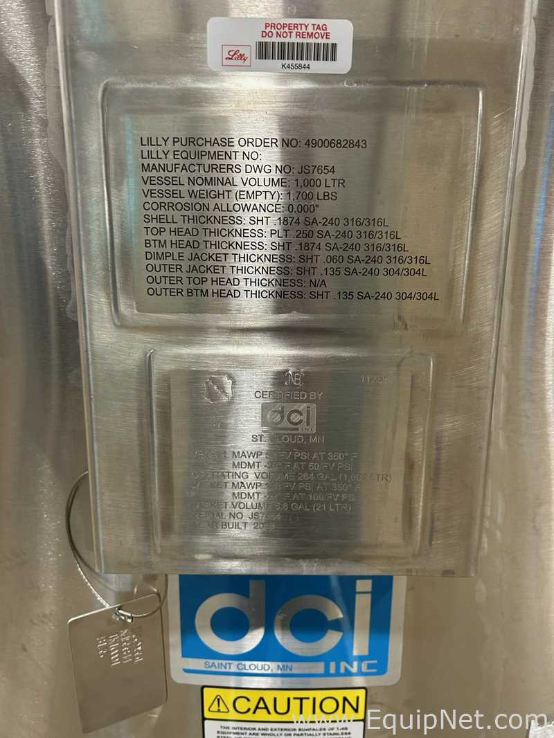 DCI 1000 Liters 316 Stainless Steel Jacketed Tank with Agitator