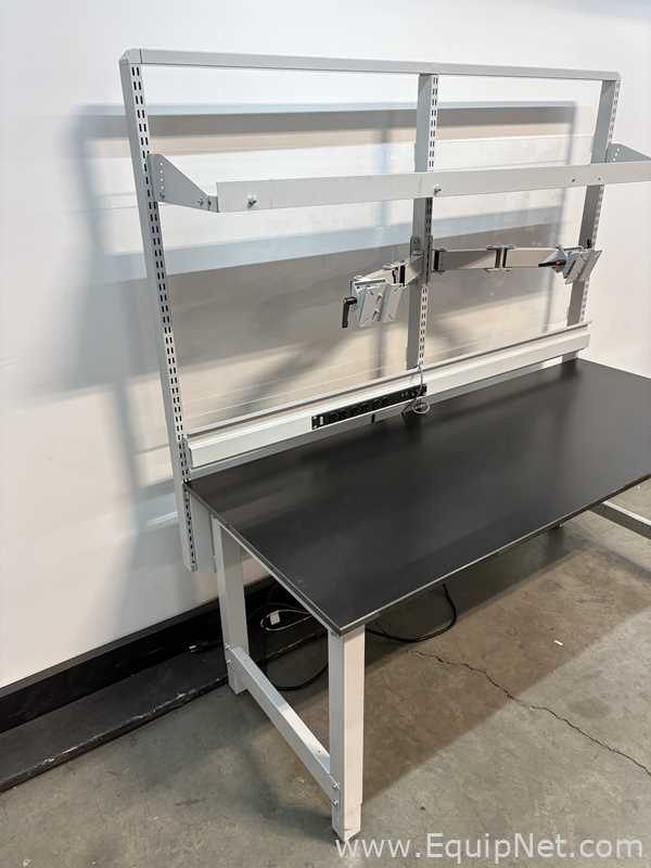 Lot of 15 Six Foot Black Top Lab Benches with Shelves and Arms to Attach Computers