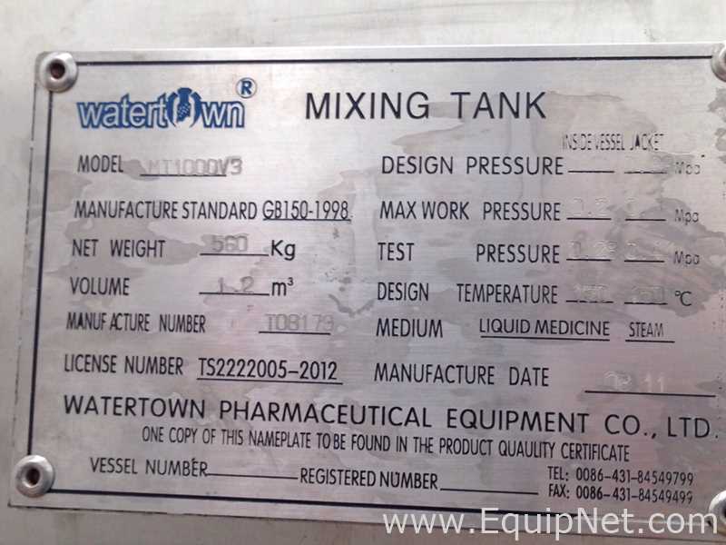 Watertown Mixing Tank 1.2 Cu Meter Stainless Steel Pressure Vessel