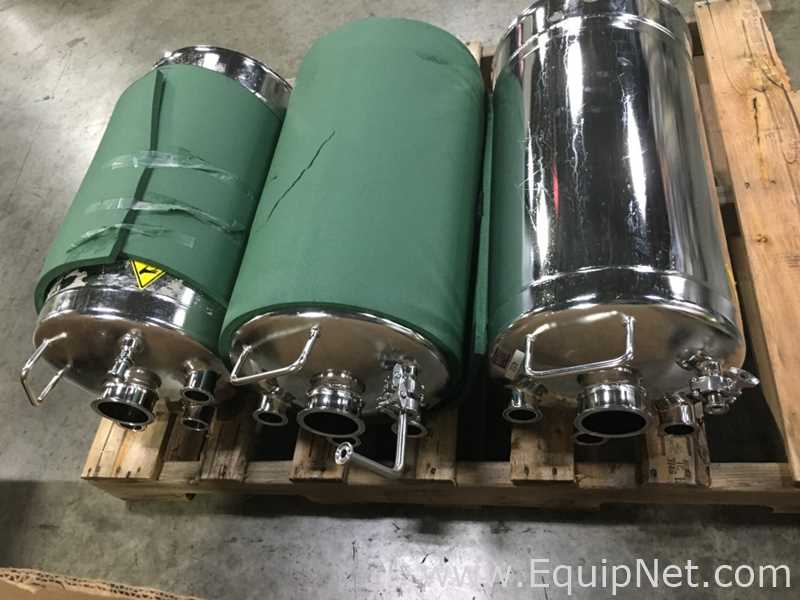 Three Alloy Products 125 PSI Stainless Steel Vats With Three Uline Tank Dollys