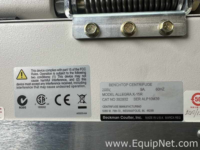 Beckman Coulter Allegra X-15R Benchtop Centrifuge