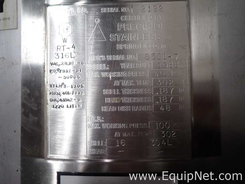 Tanque Precision Stainless, Inc. Requisitos de Ar 1770 L
