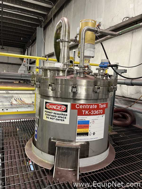 850 Lt Feldmeier 304 Stainless Steel Centrate Tank with Lightnin Agitator on Top