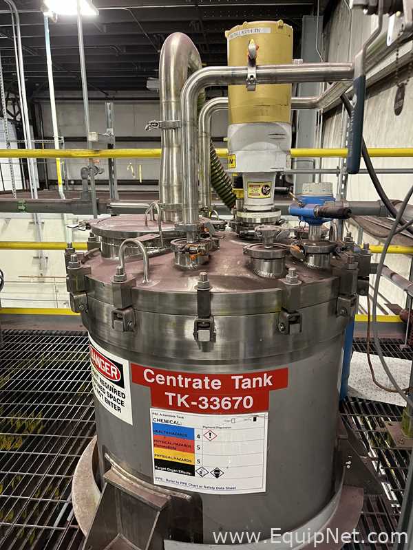 850 Lt Feldmeier 304 Stainless Steel Centrate Tank with Lightnin Agitator on Top