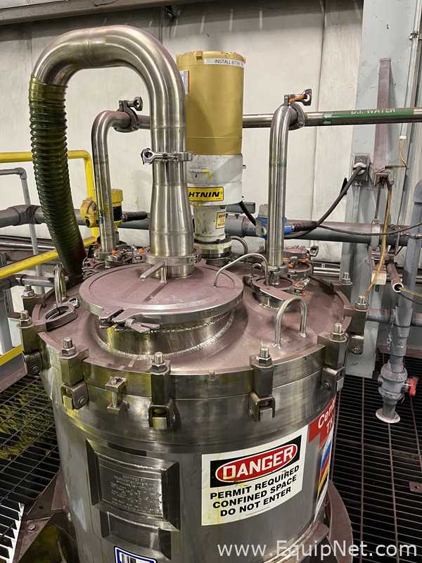 850 Lt Feldmeier 304 Stainless Steel Centrate Tank with Lightnin Agitator on Top