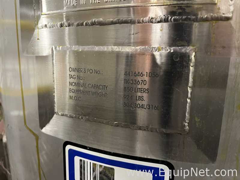850 Lt Feldmeier 304 Stainless Steel Centrate Tank with Lightnin Agitator on Top