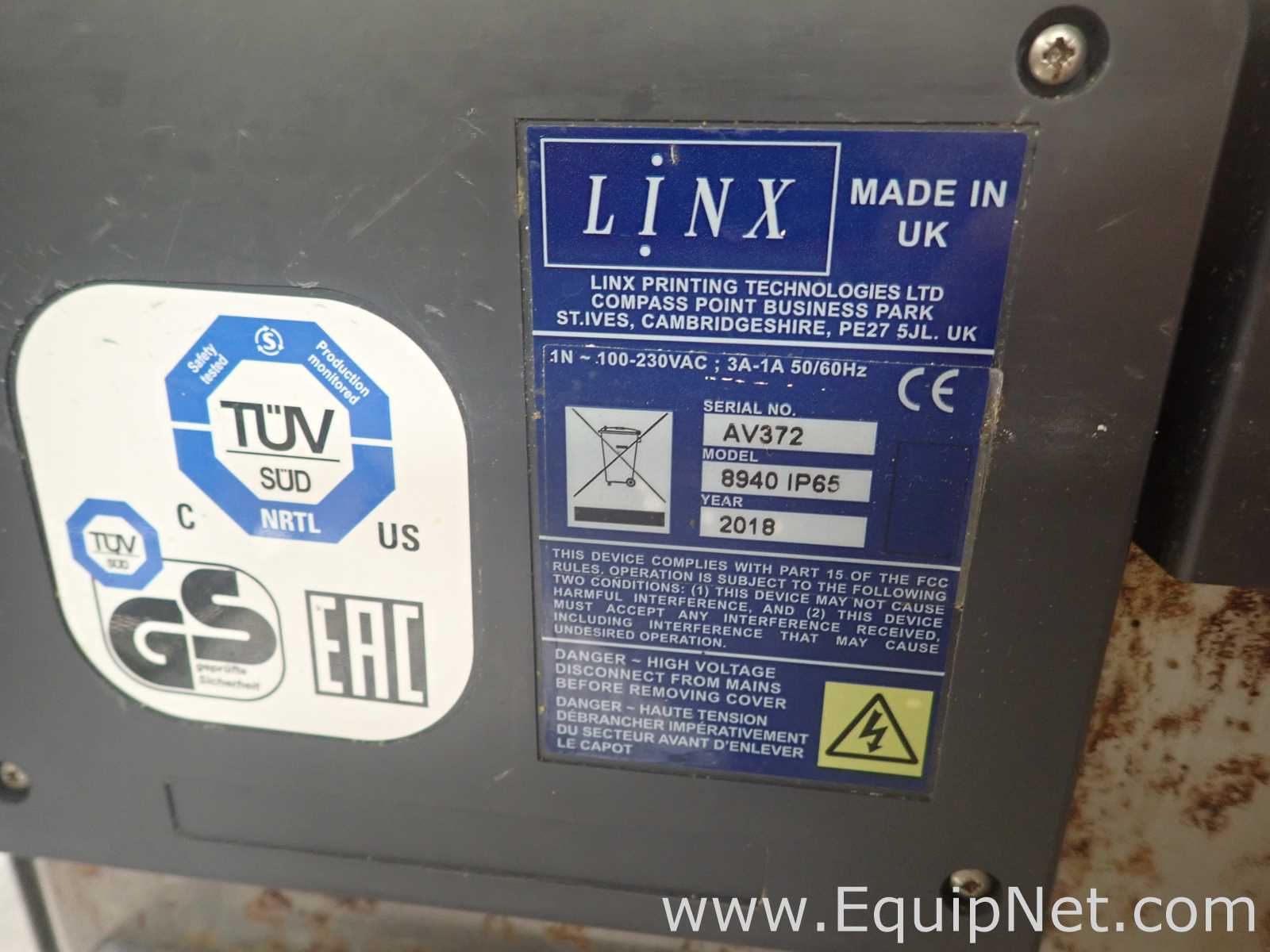 Linx 8940 IP65 High Speed Inkjet Printer with Belt Conveyor and Omron Inspection System