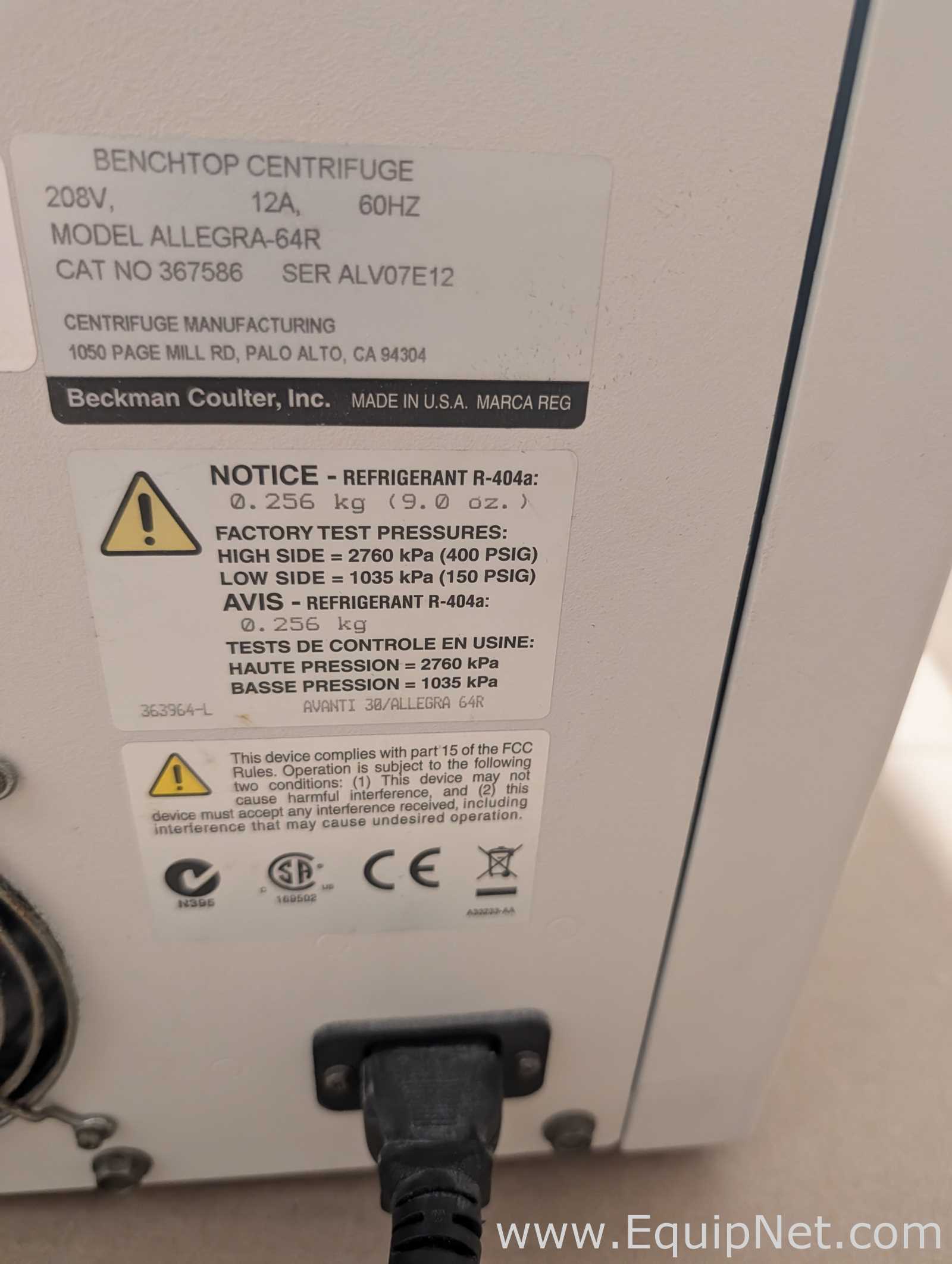 Beckman Coulter Allegra 64R Laboratory Centrifuge