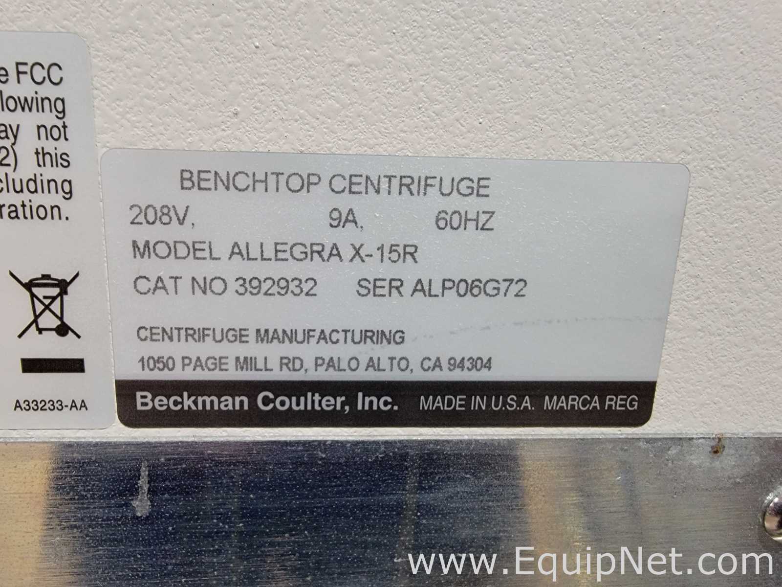 Centrífuga para laboratorio Beckman Coulter Allegra X-15R