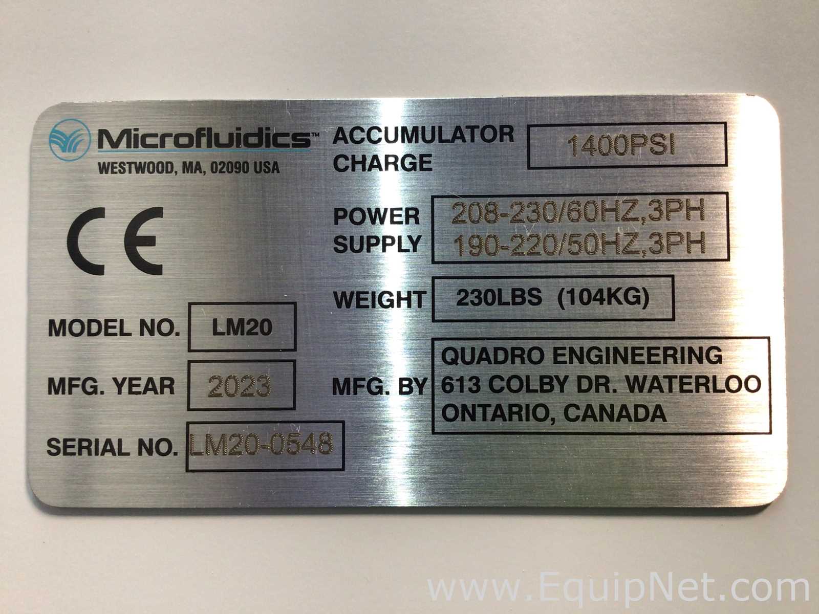 MicroFluidics Corporation LM20 Homogenizer