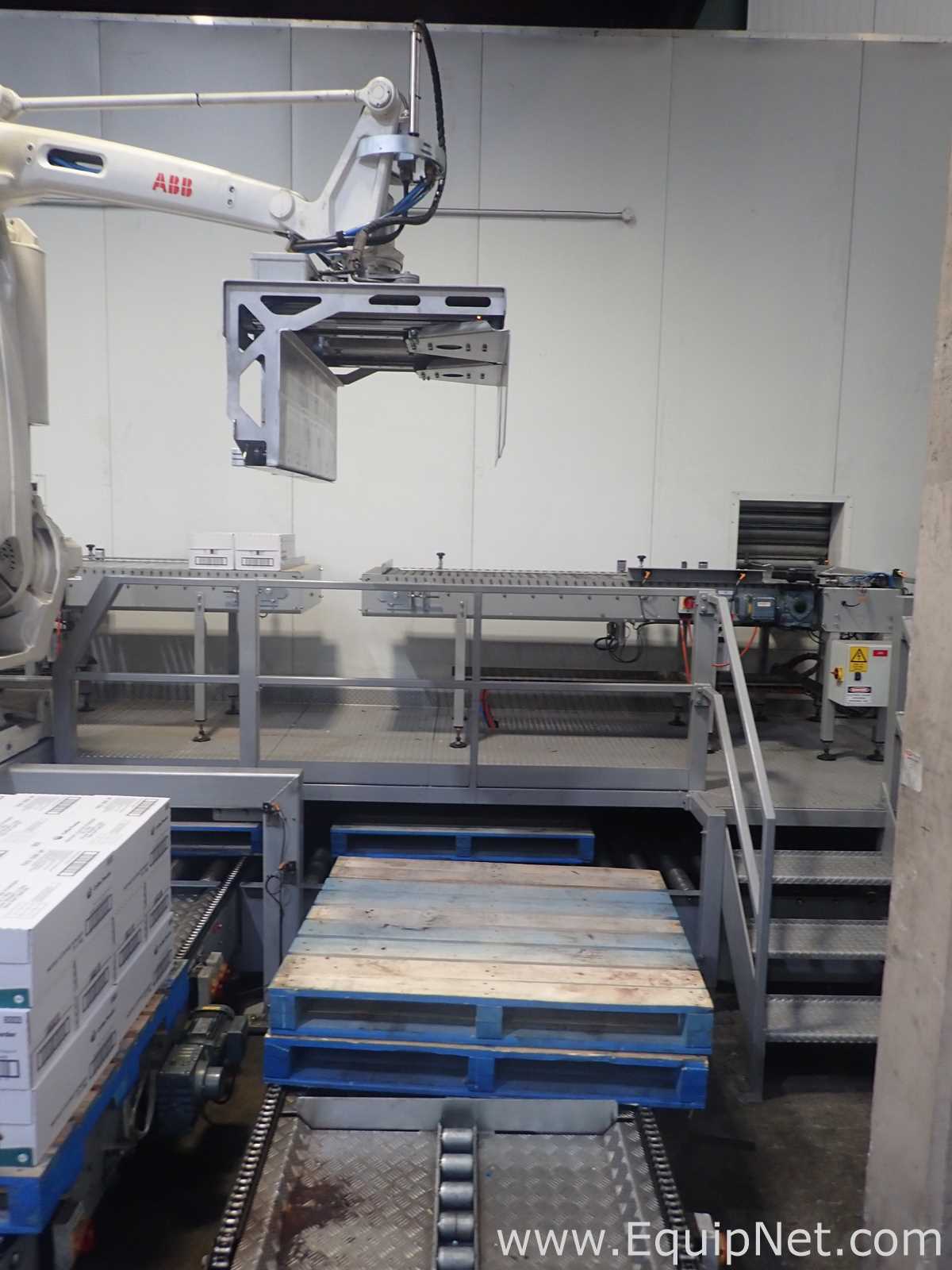 Scott PHS Palletizer - ABB Robot With IRC5 Controller, Lantech Q1000 Stretch Wrapper and Conveyors