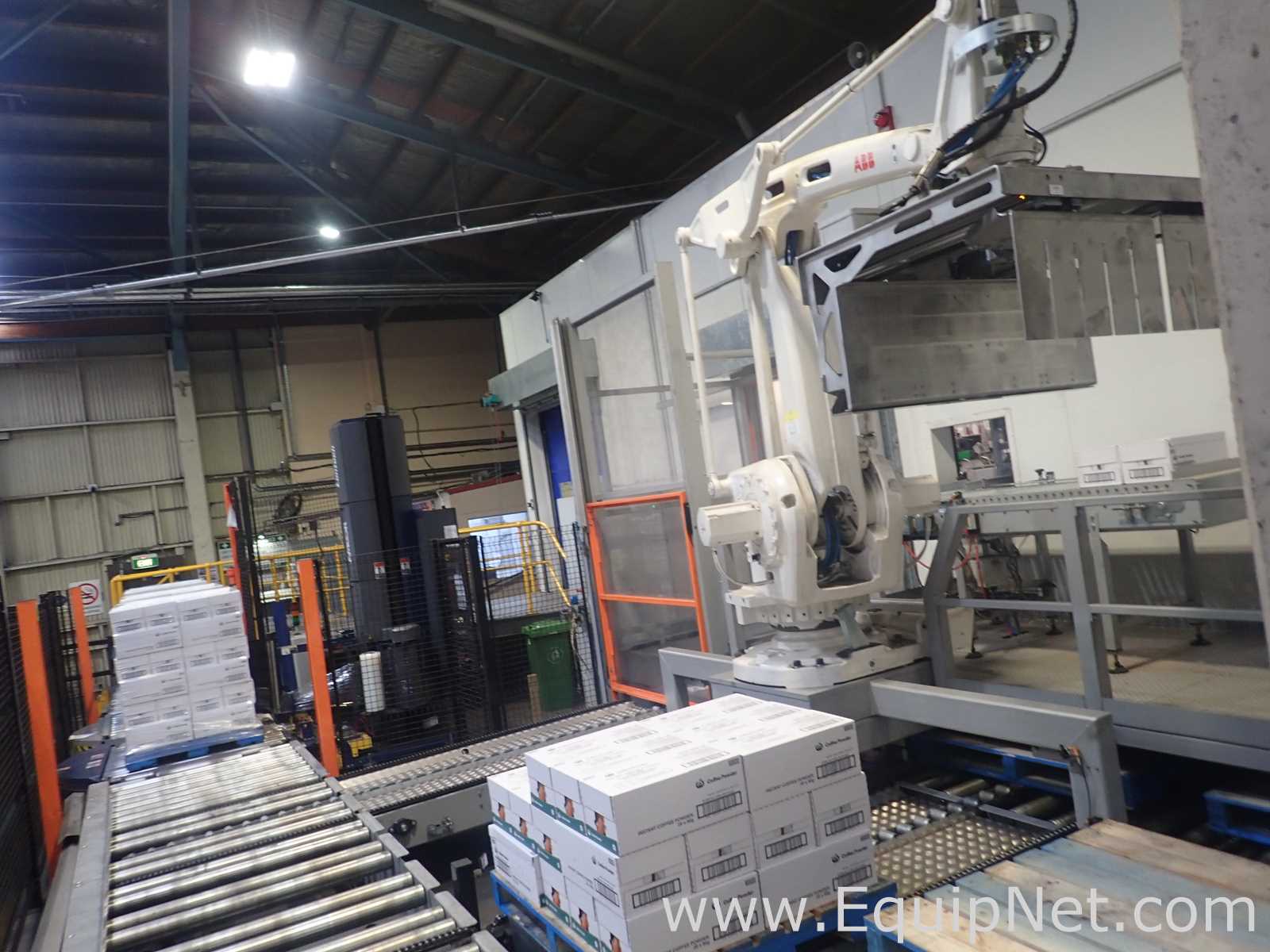 Scott PHS Palletizer - ABB Robot With IRC5 Controller, Lantech Q1000 Stretch Wrapper and Conveyors