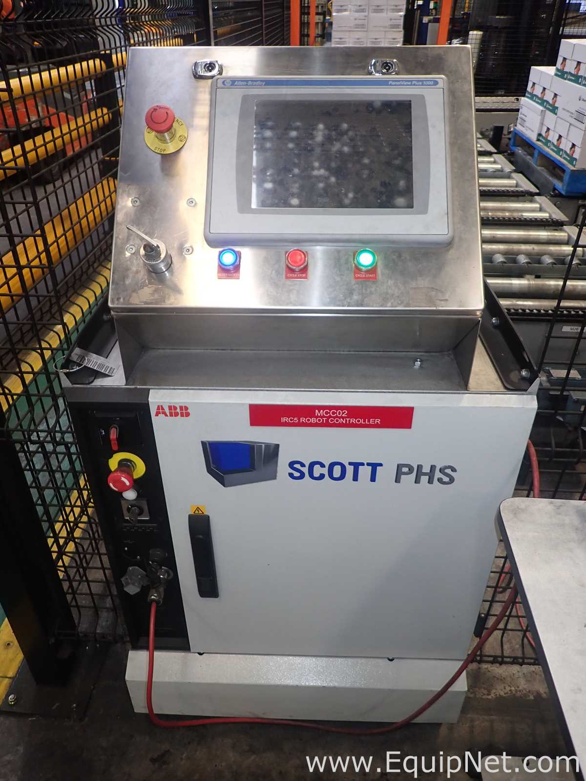 Scott PHS Palletizer - ABB Robot With IRC5 Controller, Lantech Q1000 Stretch Wrapper and Conveyors