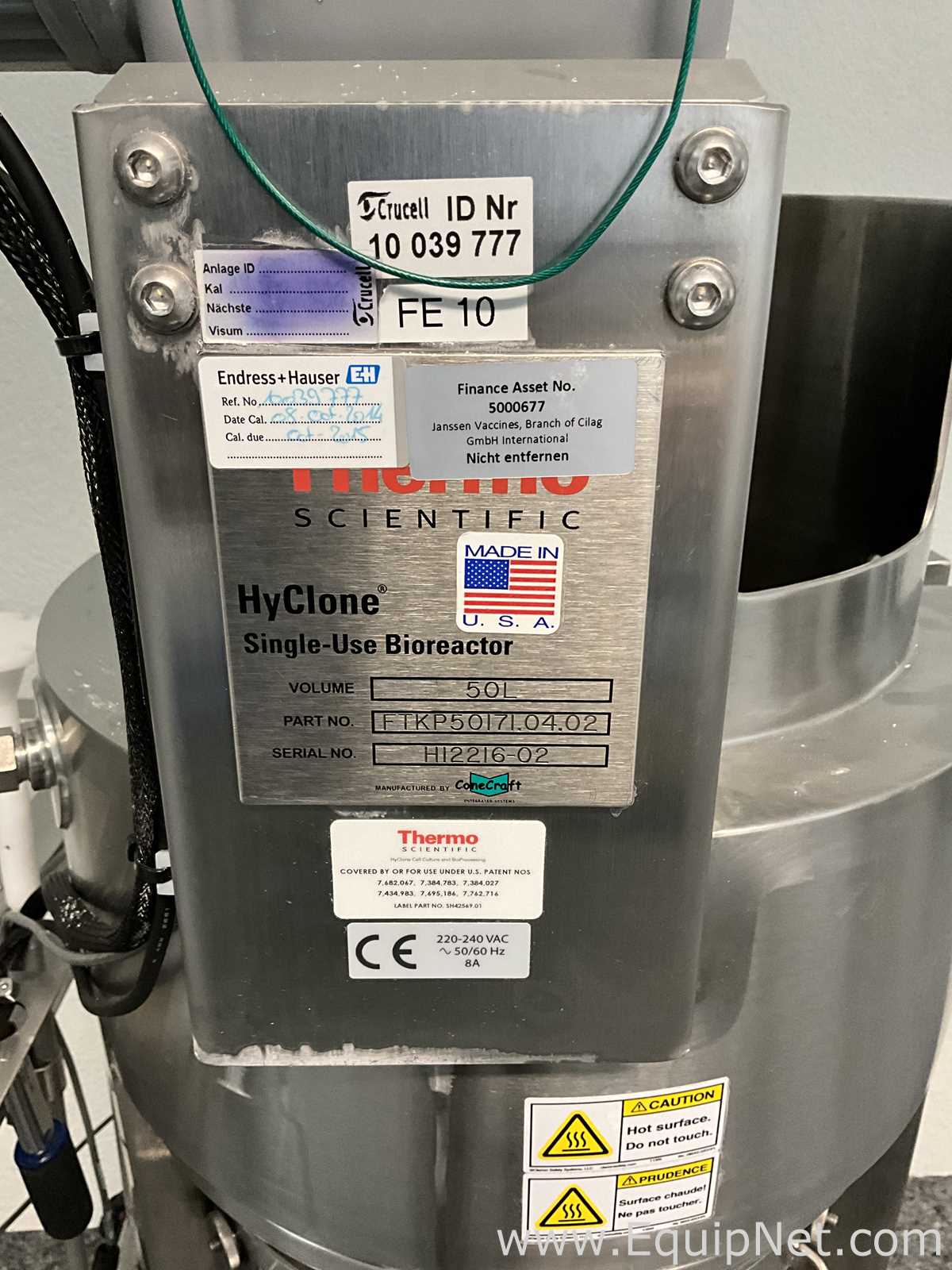 Thermo Scientific HyClone 50L Stainless Steel Single-Use Jacketed Bioreactor