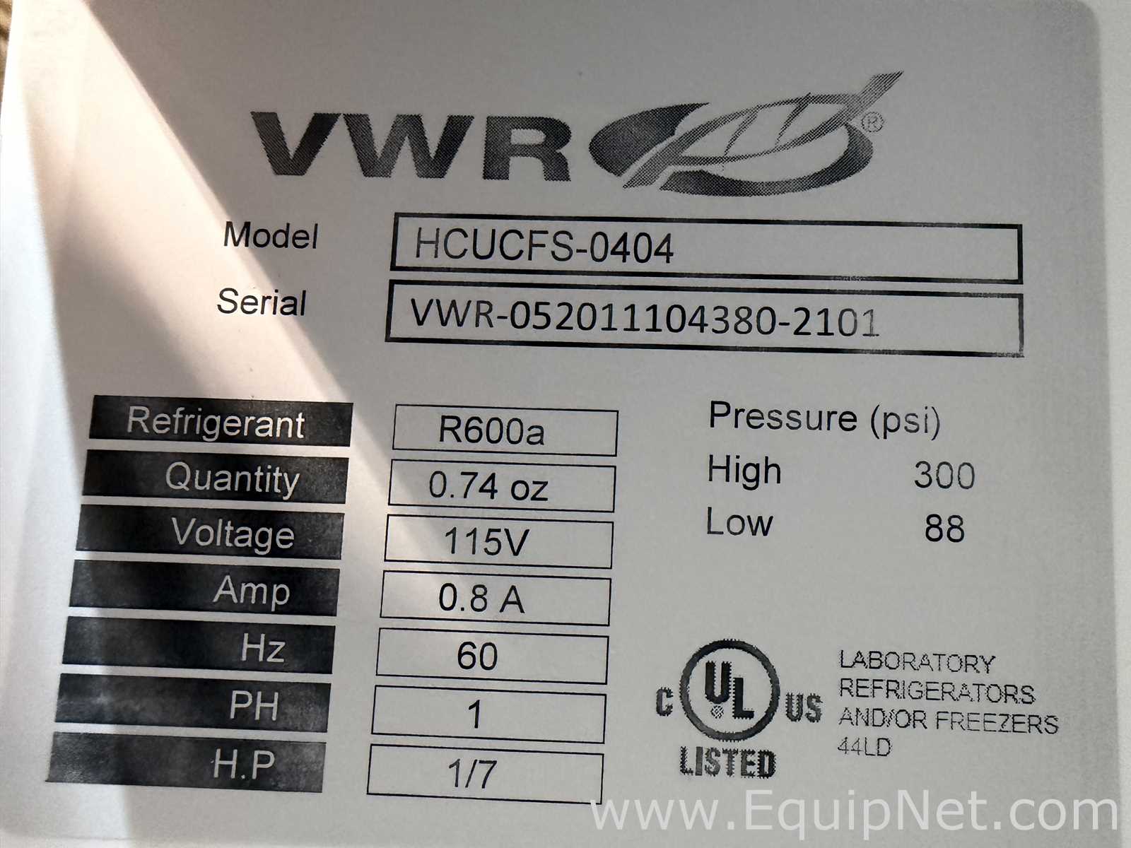 lote de  2 Unidade de Refrigeração VWR Scientific HCUCFS-0404