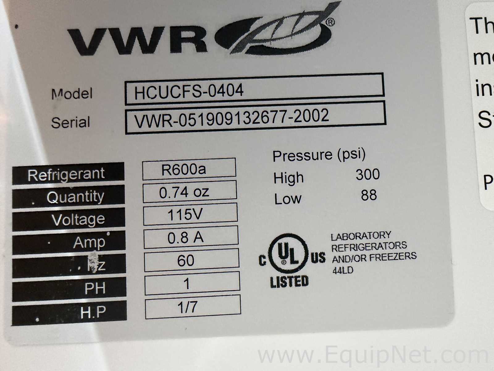 lote de  2 Unidade de Refrigeração VWR Scientific HCUCFS-0404