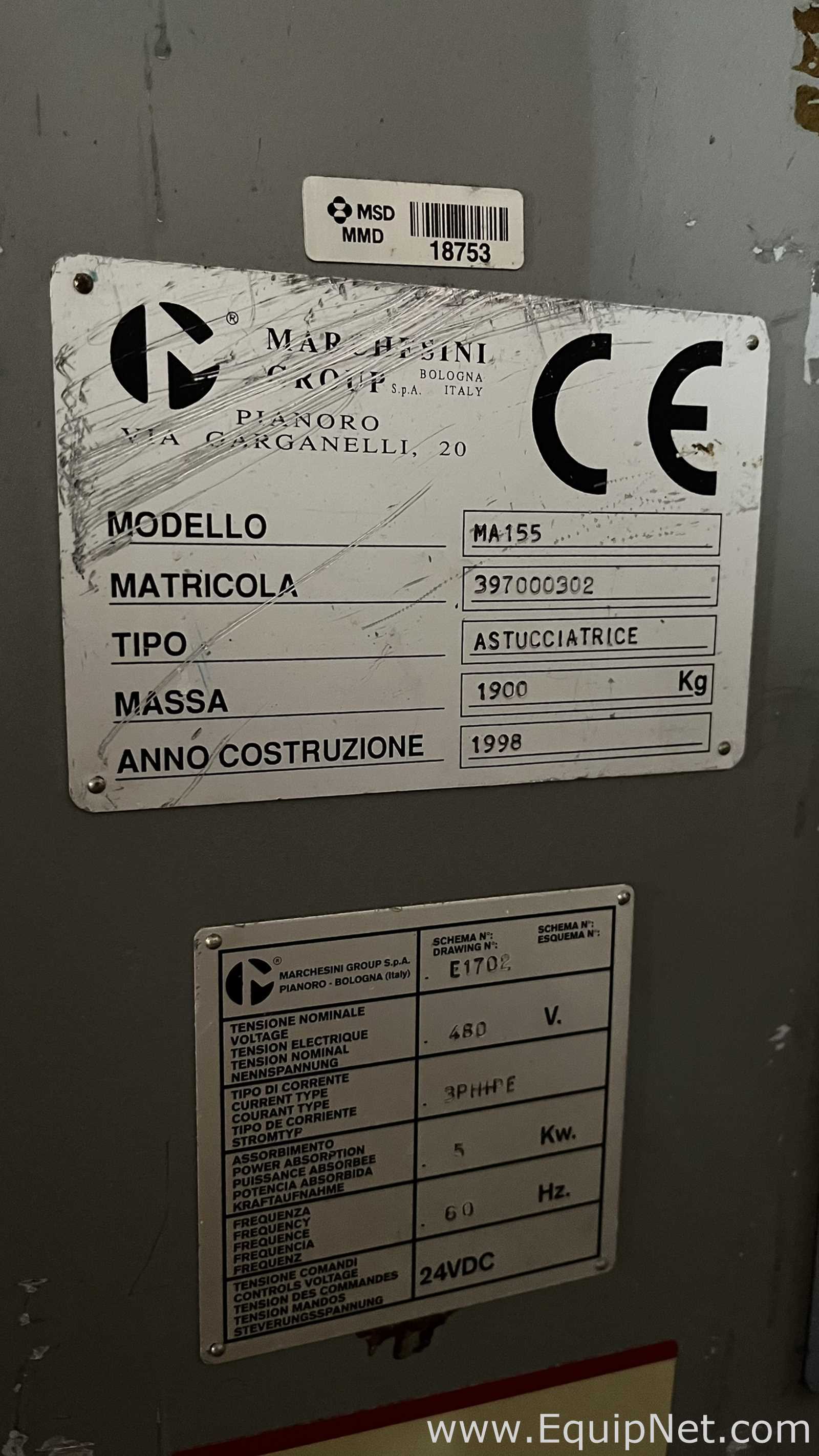 Encartuchadora Horizontal Marchesini MA 155 - INATIVO