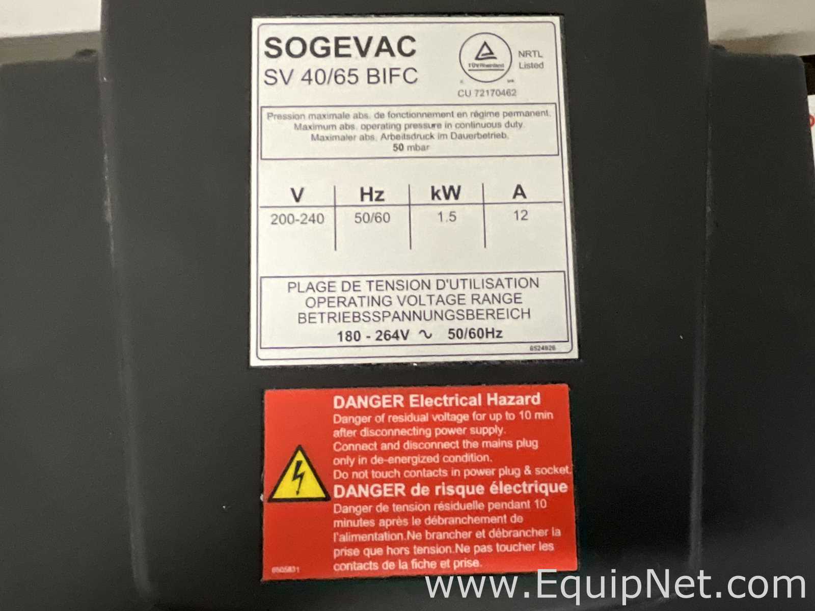 Leybold Sogevac SV 40/65 BIFC Rotary Vane Vacuum Pump