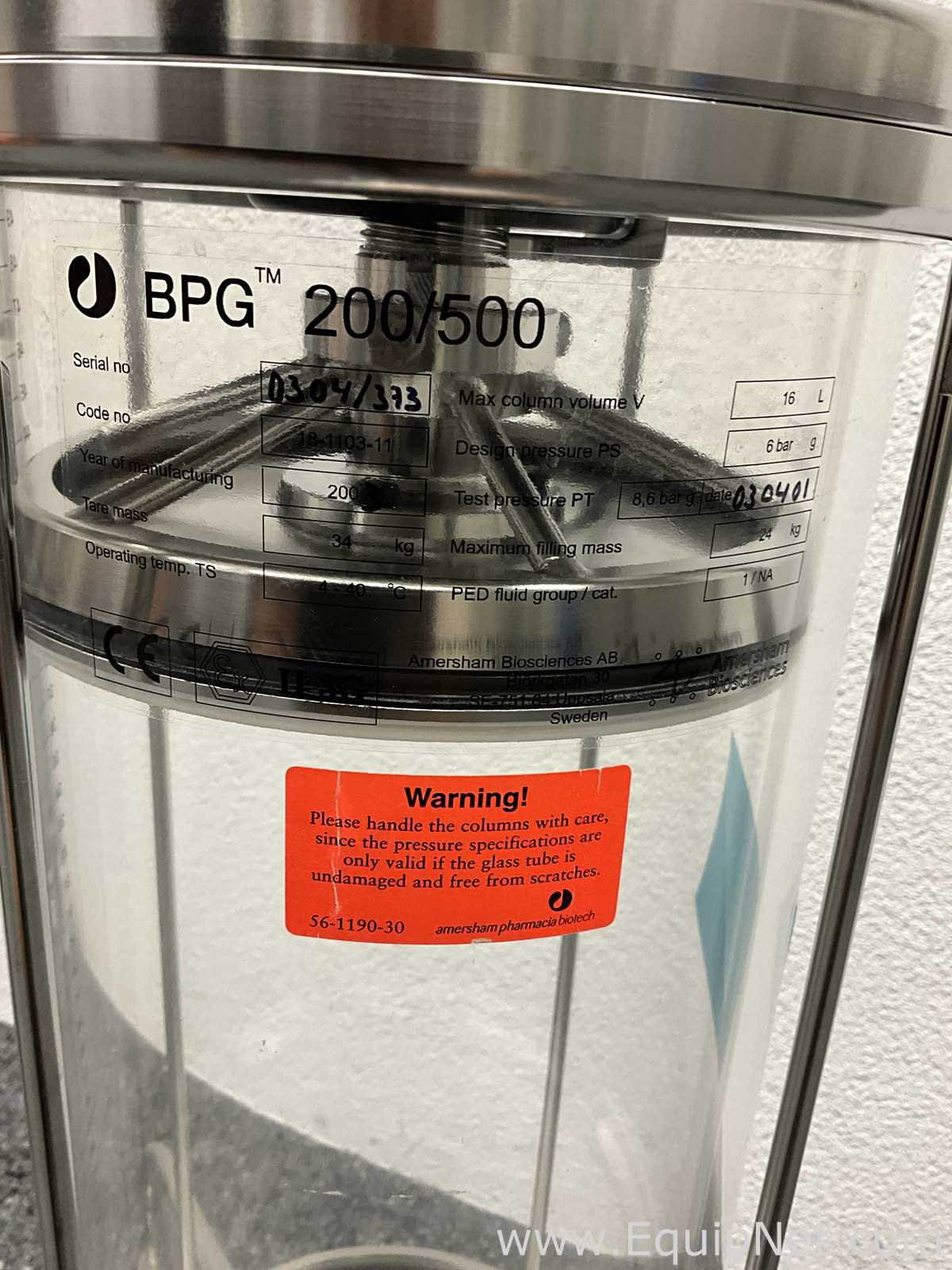 Amersham Pharmacia Biotech Inc BPG 200/500 16 Litre Chromatography Column