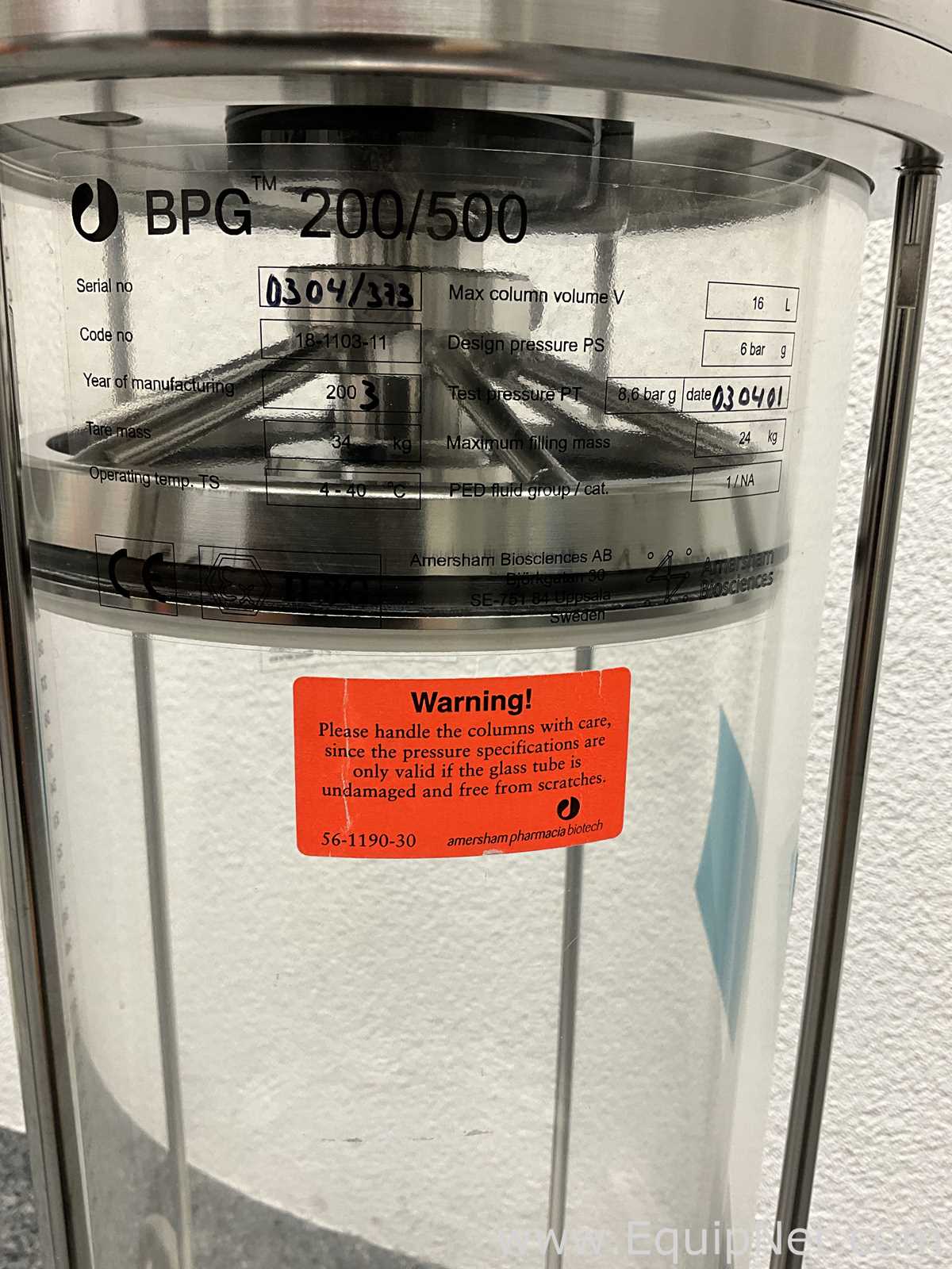 Amersham Pharmacia Biotech Inc BPG 200/500 16 Litre Chromatography Column