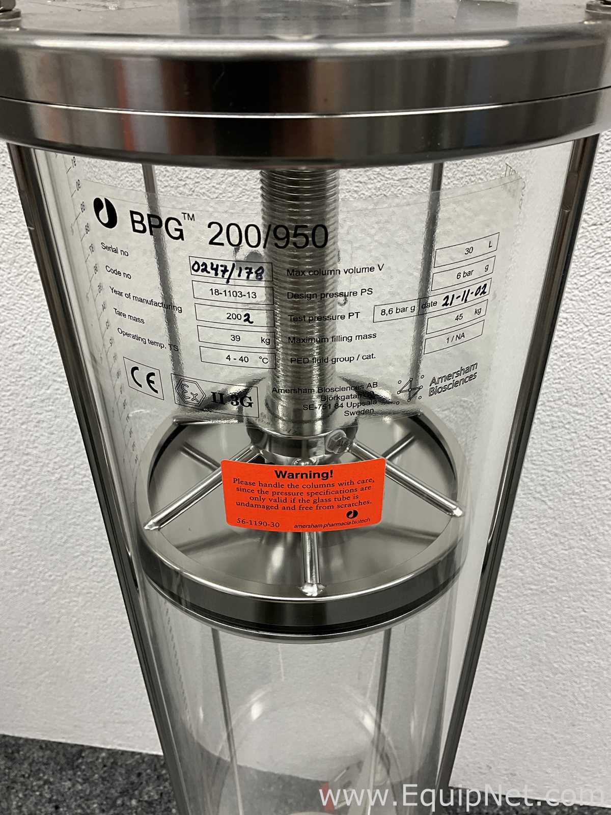 Amersham Pharmacia Biotech Inc BPG 200/950 30 Litre Chromatography Column