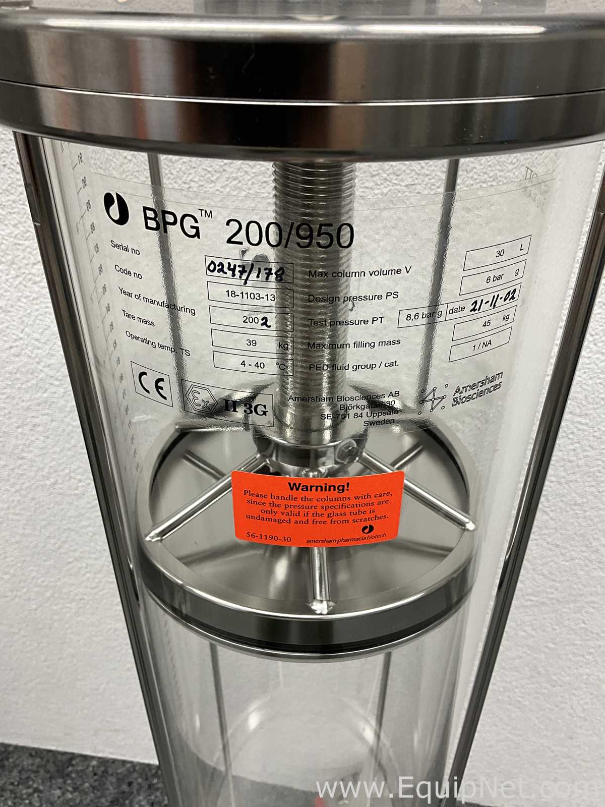 Amersham Pharmacia Biotech Inc BPG 200/950 30 Litre Chromatography Column