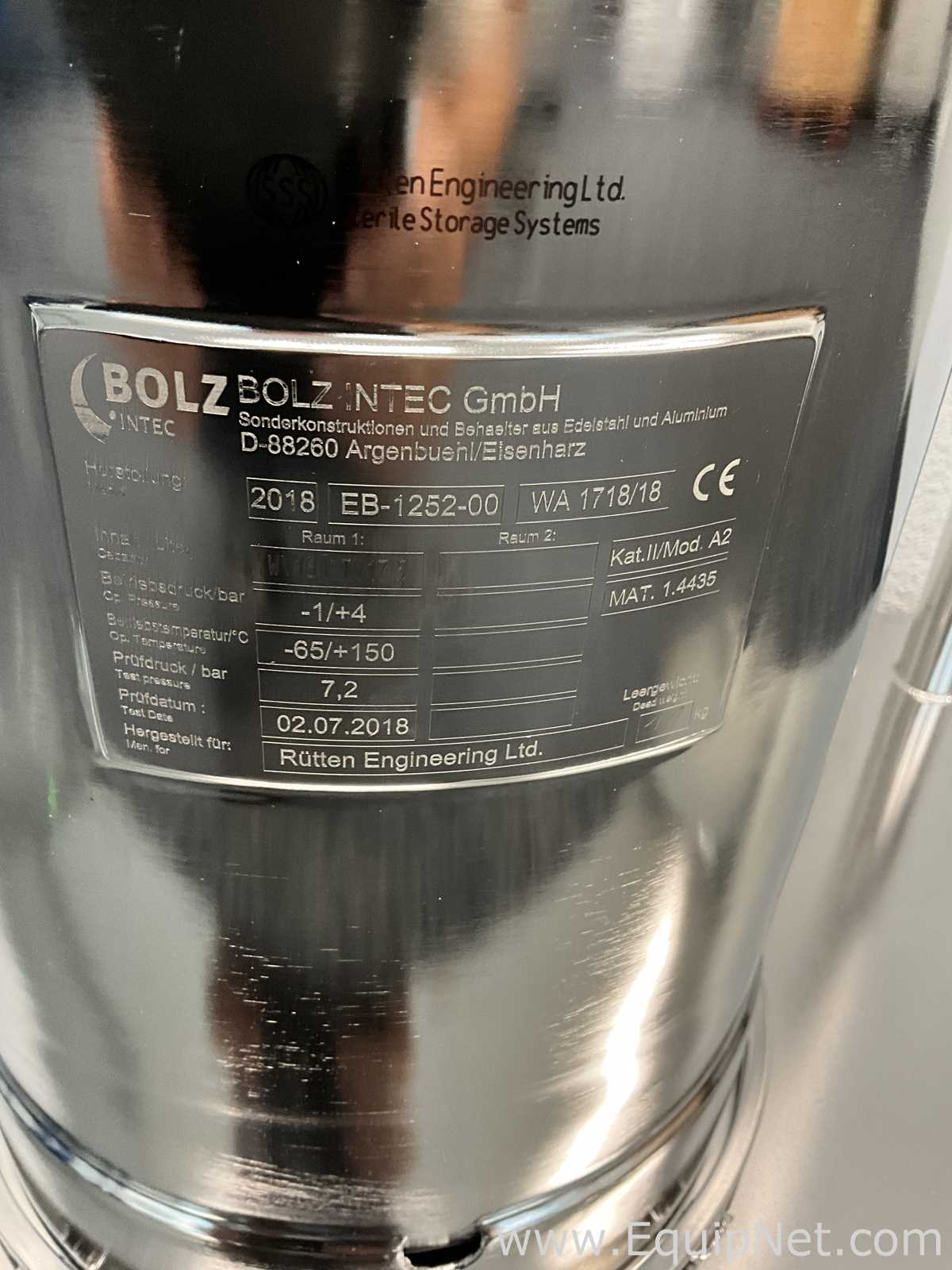 Tanque - Vaso de Pressão Rutten Engineering EB-1250-00. Sem Uso